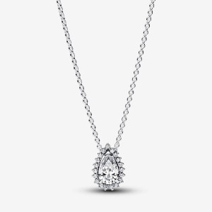 Pandora Sparkling Pear Halo Collier Necklace Silber | 638MUSNTX