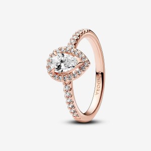 Pandora Sparkling Pear Halo Ring Rosa Gold | 380EXQWTM