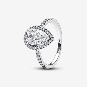 Pandora Sparkling Pear Halo Ring Silber | 645TDLZOQ