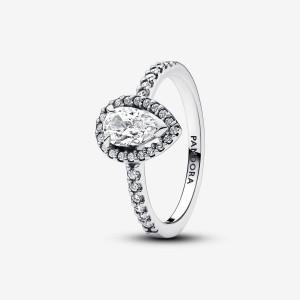 Pandora Sparkling Pear Halo Ring Silber | 574PQJTDI