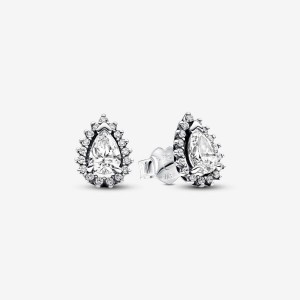 Pandora Sparkling Pear Halo Stud Earrings Silber | 174DYCNQM