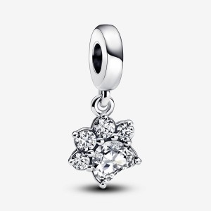 Pandora Sparkling Pet Paw Print Dangle Charm Silber | 816QHXSPG