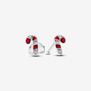 Pandora Sparkling Red Candy Cane Stud Earrings Silber | 198RUHXDW