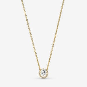 Pandora Sparkling Round Halo Pendant Collier Necklace Gold | 571EFPZXQ