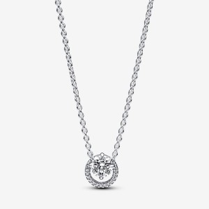Pandora Sparkling Round Halo Pendant Collier Necklace Silber | 613OHARLD