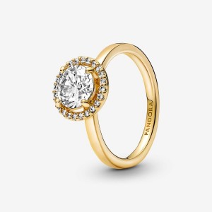Pandora Sparkling Round Halo Ring Gold | 965AJBDFC