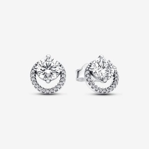 Pandora Sparkling Round Halo Stud Earrings Silber | 254PEHXZI