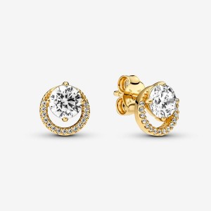Pandora Sparkling Round Halo Stud Earrings Gold | 609PGDNBE