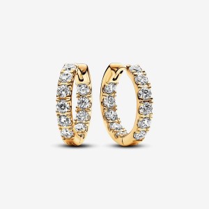 Pandora Sparkling Row Eternity Hoop Earrings Gold | 154TGYZKU