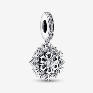 Pandora Sparkling Snowflake Double Dangle Charm Silber | 203ZQPLIF