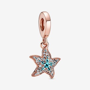 Pandora Sparkling Starfish Dangle Charm Rosa Gold | 769TVQEUN
