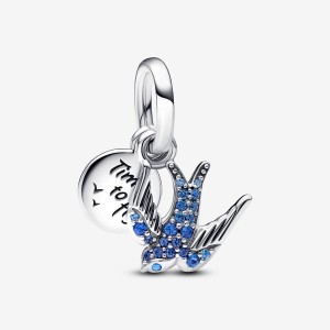 Pandora Sparkling Swallow & Quote Double Dangle Charm Silber | 046UQOMTN