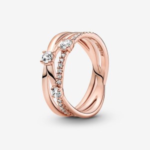 Pandora Sparkling Triple Band Ring Rosa Gold | 780GHACSK