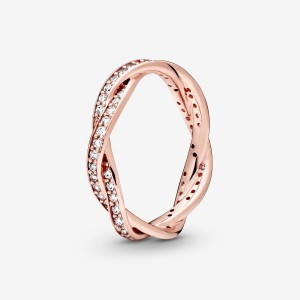 Pandora Sparkling Twisted Lines Ring Rosa Gold | 983AKWIZL