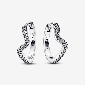 Pandora Sparkling Wave Hoop Earrings Silber | 341CYJZNS