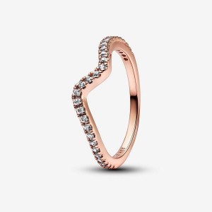 Pandora Sparkling Wave Ring Rosa Gold | 825HXIPNZ