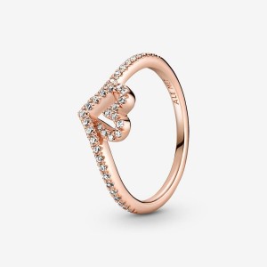 Pandora Sparkling Wishbone Heart Ring Rosa Gold | 573VBERWD