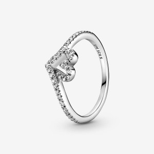 Pandora Sparkling Wishbone Heart Ring Silber | 305BCJFUW