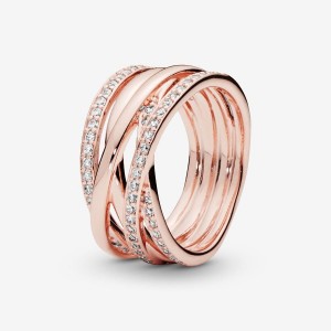 Pandora Sparkling & Polished Lines Ring Rosa Gold | 926TXMYWP