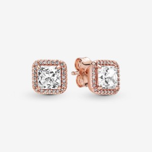 Pandora Square Sparkle Halo Stud Earrings Rosa Gold | 953ADLGUW
