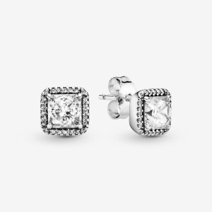 Pandora Square Sparkle Halo Stud Earrings Silber | 607GBKQYN