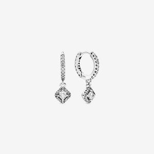 Pandora Square Sparkle Hoop Earrings Silber | 032EADKXU
