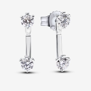 Pandora Stud Drop Jacket Earrings 1.00 carat tw Sterling Silver Silber | 659FOGCPU