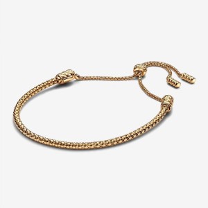 Pandora Studded Chain Slider Bracelet Gold | 095EOJBKV