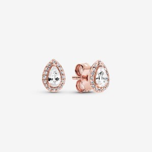 Pandora Teardrop Halo Stud Earrings Rosa Gold | 140AYFWQH