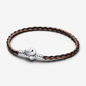 Pandora The Lion King Clasp Moments Braided Leather Bracelet Silber | 879RTXADL