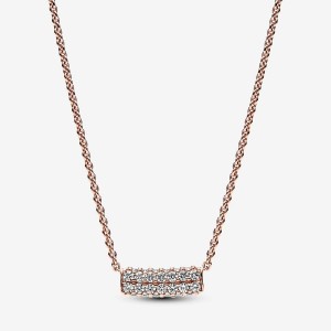 Pandora Timeless Pave Double-row Bar Collier Necklace Rosa Gold | 068POJYNQ