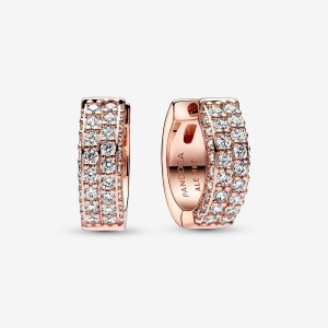 Pandora Timeless Pave Double-row Hoop Earrings Rosa Gold | 013CQDZKF
