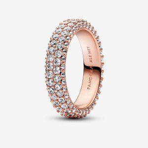 Pandora Timeless Pave Double-row Ring Rosa Gold | 164HUZXQN