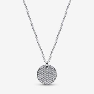 Pandora Timeless Pave Round Pendant Necklace Silber | 098JTIXAZ