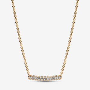 Pandora Timeless Pave Single-row Bar Collier Necklace Gold | 935VEFWHK