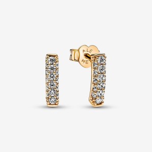 Pandora Timeless Pave Single-row Bar Stud Earrings Gold | 936DXHBVM