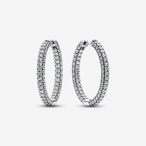 Pandora Timeless Pave Single-row Hoop Earrings Silber | 247MKRFJS