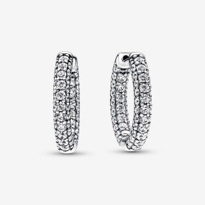 Pandora Timeless Pave Single-row Hoop Earrings Silber | 380VONAQM