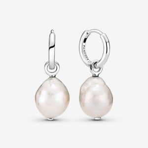 Pandora Treated Freshwater Cultured Baroque Pearl Hoop Earrings Silber | 047NFXOSA