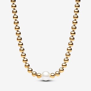 Pandora Treated Freshwater Cultured Pearl & Beads Collier Necklace Gold | 702OQMZCD