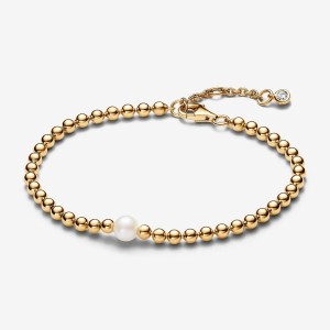 Pandora Treated Freshwater Cultured Pearl & Beads Bracelet Gold | 792WCQYVU