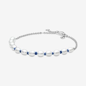 Pandora Treated Freshwater Cultured Pearl Blue Cord Chain Bracelet Silber | 930WVEACT
