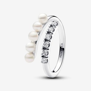 Pandora Treated Freshwater Cultured Pearls & Pave Open Ring Silber | 135GIYARQ