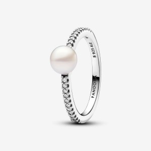 Pandora Treated Freshwater Cultured Pearl & Pave Ring Silber | 382WNQXTV