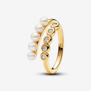 Pandora Treated Freshwater Cultured Pearls & Stones Open Ring Gold | 397JVITNE