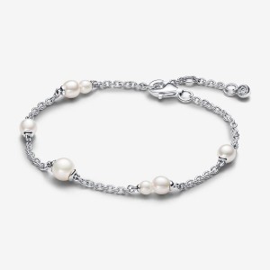 Pandora Treated Freshwater Cultured Pearl Station Chain Bracelet Silber | 014LYZIEU
