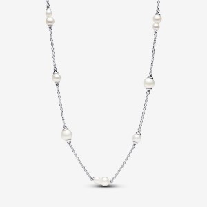 Pandora Treated Freshwater Cultured Pearl Station Chain Necklace Silber | 470WBTLZA