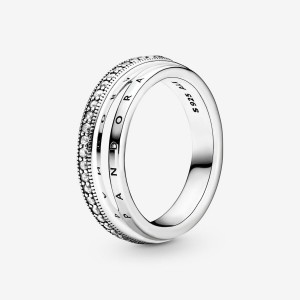 Pandora Triple Band Pave Ring Silber | 476JRPNQV