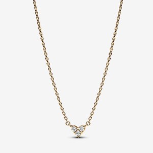 Pandora Triple Stone Heart Collier Necklace Gold | 264NFKTVZ