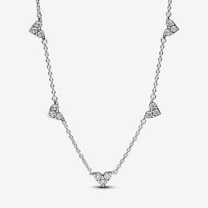 Pandora Triple Stone Heart Station Chain Necklace Silber | 283BAQMHC